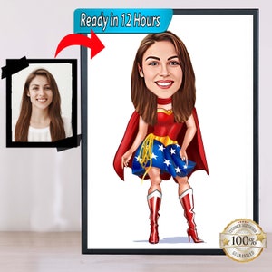 Retrato personalizado de mulheres super-heróis a partir de sua foto / caricatura personalizada, retrato de desenho animado do Dia das Mães, ilustração personalizada, download digital