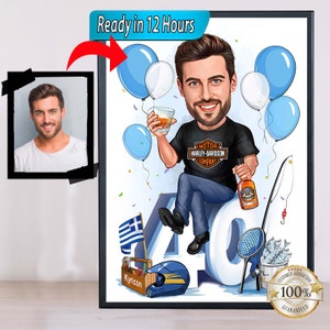 40. Geburtstag Karikatur für Mann, personalisiertes Geburtstagsgeschenk für ihn, kundenspezifische Karikatur für Mann, Karikaturzeichnung vom Foto,