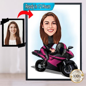 Female Biker Drawing, Woman Biker Cartoon Drawing, Woman Biker Drawing, Motorcycle Riders, Motorcycle Lovers, Digital Download.