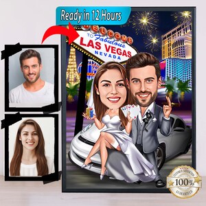 Personalisierte Ehepaar in Vegas Cartoon Benutzerdefinierte Karikatur Las Vegas Ehe Karikatur, digitale Karikatur Hochzeitstag Geschenk vom Foto