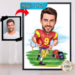 Football Cartoon Portrait, Football Portrait, Football Gift, American Football Caricature, Custom Caricature, Caricature from Photo