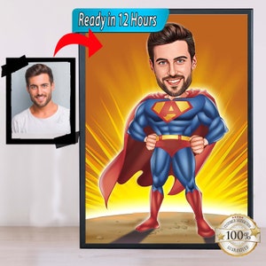 Retrato de super-herói da sua foto caricatura personalizada de super-herói, retrato de desenho animado do dia dos pais, ilustração personalizada, download digital