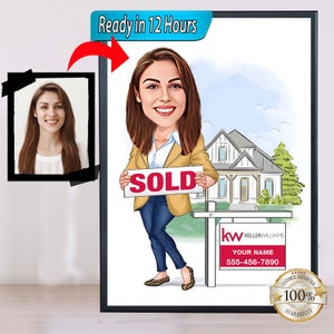 Realtor Cartoon Portrait, Realtor Caricature, Realtor Gift, Real Estate Cartoon, Realtor Portrait, Realtor Caricature from Photo