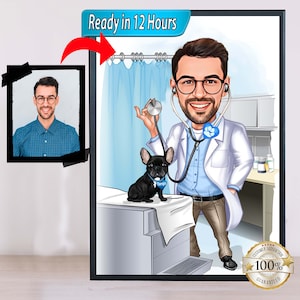 Veterinary Gift - Custom Caricature From Photo, Veterinary Surgeon Caricature , Veterinarian Cartoon Portrait, Vet Clinic Cartoon Design