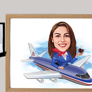 Female Air Hostess, Stewardess Caricature Drawing, Cartoon from Photo, Custom Portrait Drawing, Digital Art, Bobblehead Drawing, Fun Gift
