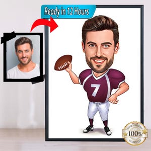 Football Cartoon Portrait, Football Portrait, Football Gift, American Football Caricature, Custom Caricature, Caricature from Photo