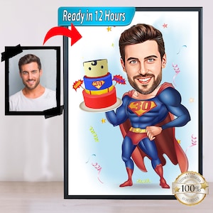 30 cumpleaños, Caricatura de día especial, Foto a caricatura, Regalo de cumpleaños para niñas, Damas, Mujeres, Hombres, Niños, Caballeros Caricatura de foto
