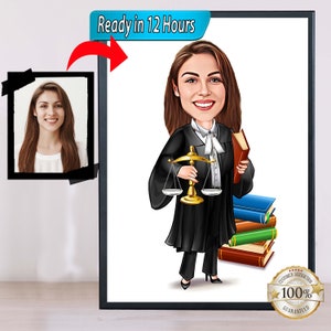 Caricature de juriste, étudiante en droit, Super dessin animé personnalisé pour avocat, Idées cadeaux pour avocate, Avocat pour femme, Numérique