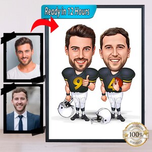 Football friends Cartoon Portrait, Football Portrait, Football Gift, American Football Caricature, Custom Caricature, Caricature from Photo