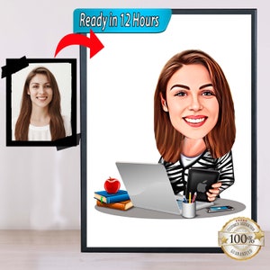 Weiblicher Chef Geschenk für Frauen, Chefin Karikatur vom Foto, lustiges Boss Lady Geschenk, lustiges Boss Lady Portrait für Büro, Boss Lady Cartoon