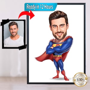Custom superhero caricature art, superhero caricature, superhero portrait, dad superhero png, photo gift for dad, funny boss gift