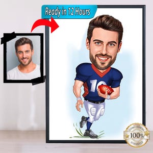 American Football Cartoon Portrait, Football Portrait, Football Gift, American Football Caricature, Custom Caricature, Caricature from Photo