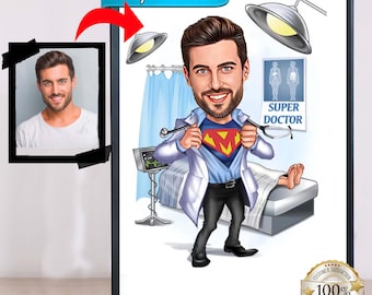 Retrato caricaturesco de médico personalizado, regalo divertido (descarga digital)