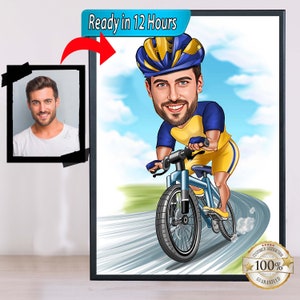 Radfahrer Cartoon Porträt, Biker Porträt, Radfahrer Geschenk, Radfahrer Karikatur, Benutzerdefinierte Karikatur, Karikatur vom Foto