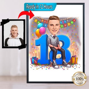 Regalo de caricatura del 18.º cumpleaños Ilustración personalizada Celebración de un hito único Recuerdo divertido y memorable que se puede crear para cualquier edad