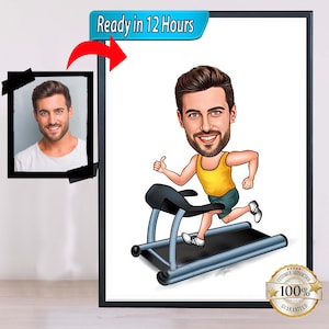 Fitness Cartoon Portrait, Custom Weightlifter Caricature Drawing from Photo, Gift for Weight Lifter, Funny Fitness Caricature