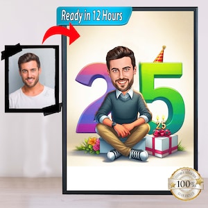 25th Birthday Caricature Cartoon Drawing From Photo Unique Wall Decor Handdrawn Sketches Personalized Gift For Him Custom Birthday Portrait