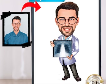 Radiologist Cartoon Portrait Drawing from Photo, Radiologist Gift for Men, Custom Radiologist Caricature, Funny Radiology Gift Radiology Art