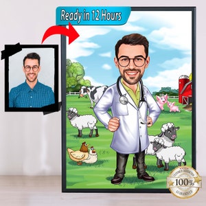 Veterinarian gift, Animal Vet Gift, Custom Pet Vet Portrait, Veterinarian caricature, Veterinarian cartoon, Vet Doctor retirement