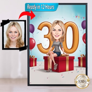 30e verjaardag karikatuur van foto's, gelukkige verjaardag cartoon portret cadeau, gelukkige 30e verjaardag, karikatuur van foto