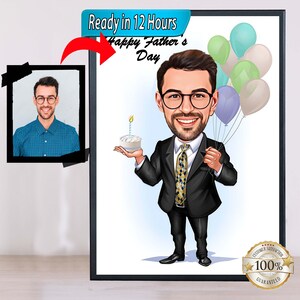 Vatertag Cartoon Portrait Super Dad Portrait Papas Geschenk, Fledermaus Papa Karikatur Karikatur vom Foto, Geschenk für Papa Vatertagsportrait