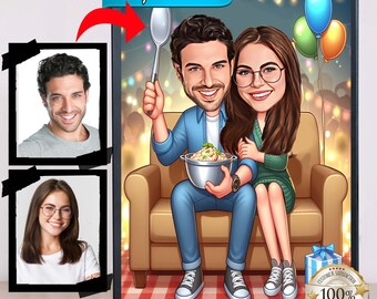 Couple Cartoon Portrait, Couple Portrait, Couple Caricature, Couple Gift, , Family Portrait gift, Custom Caricature, Anniversary Gift