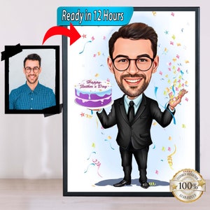 Cartoon Portrait Super Dad Portrait Papas Geschenk, Fledermaus Papa Karikatur Karikatur vom Foto, Geschenk für Papa Vatertagsporträt