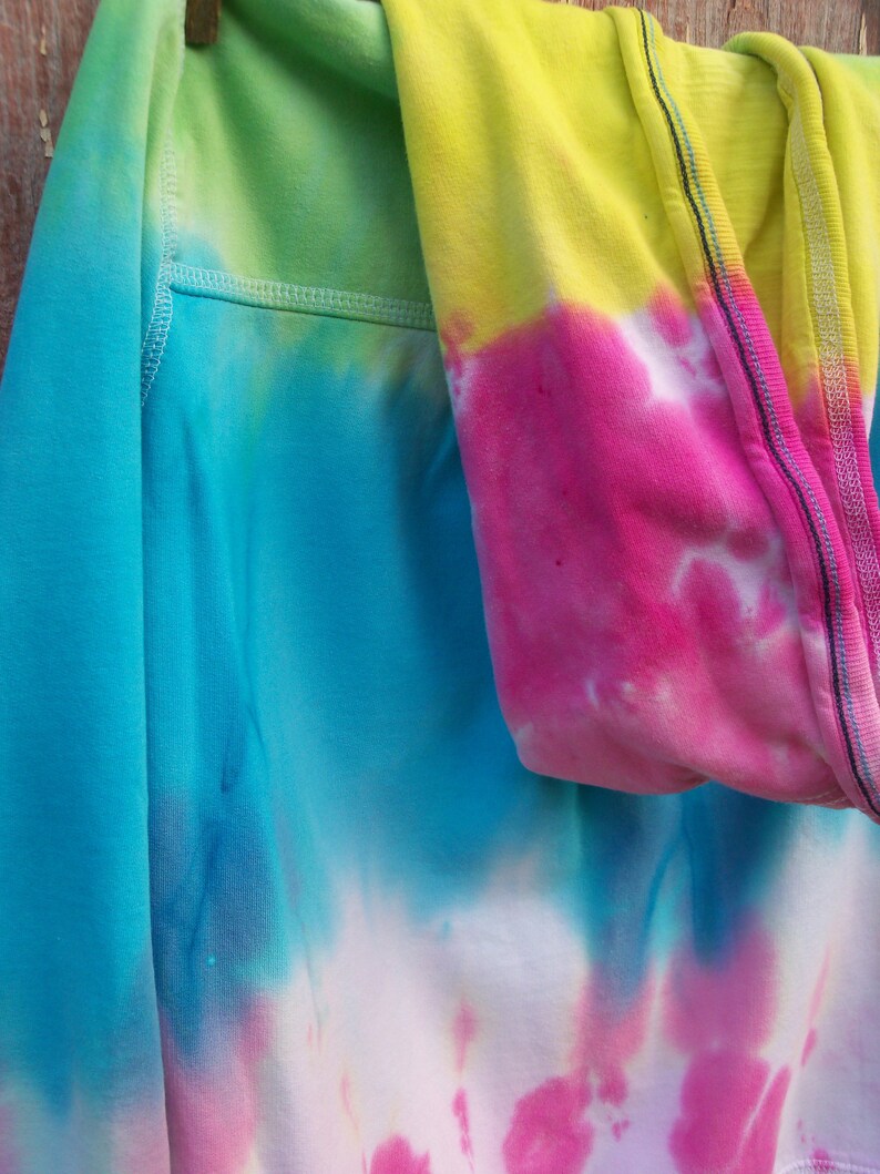Junior Size M Neon Rainbow Tie Dyed Hoodie