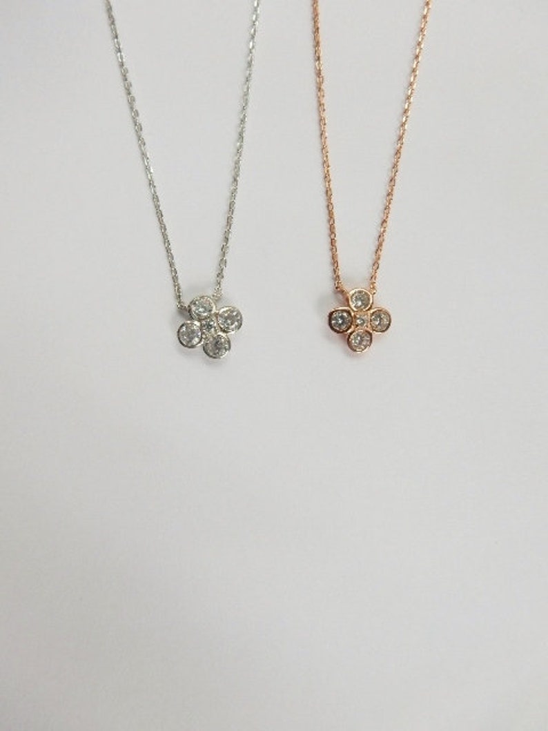 flower girl necklace Cubic zirconia flower necklace Rose Gold over .925 sterling sil 4 petals cz flower necklace Flower necklace