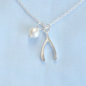 sterling silver wishbone necklace, wishbone, sterling silver wishbone necklace with pearl charm