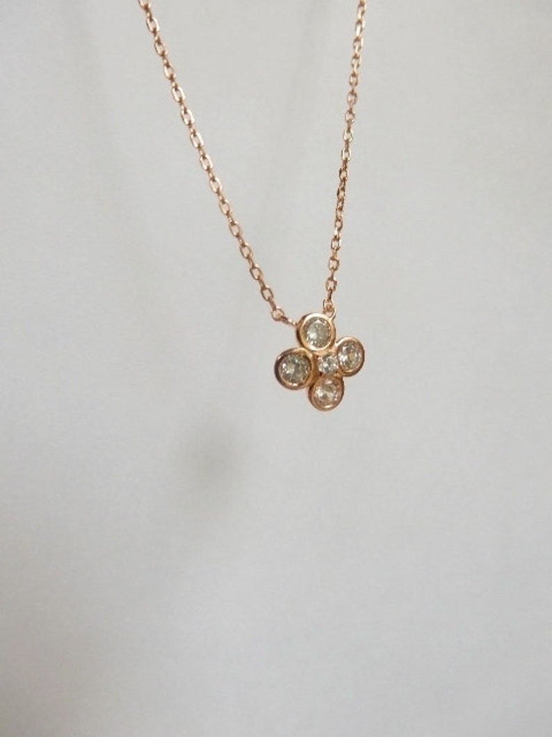 flower girl necklace Cubic zirconia flower necklace Rose Gold over .925 sterling sil 4 petals cz flower necklace Flower necklace