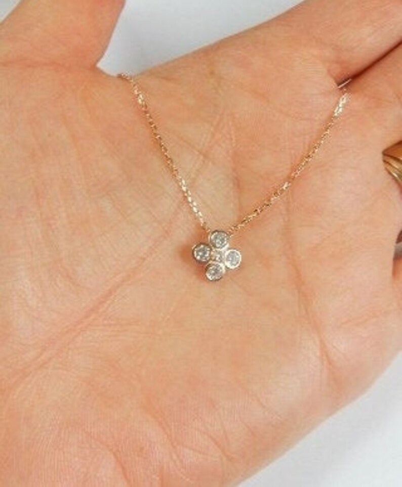 flower girl necklace Cubic zirconia flower necklace Rose Gold over .925 sterling sil 4 petals cz flower necklace Flower necklace