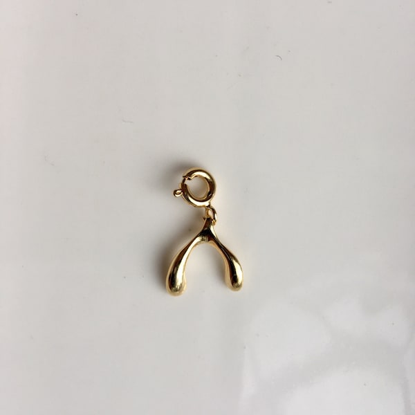 Gold clip-on wishbone charm, gold plated sterling silver wishbone charm