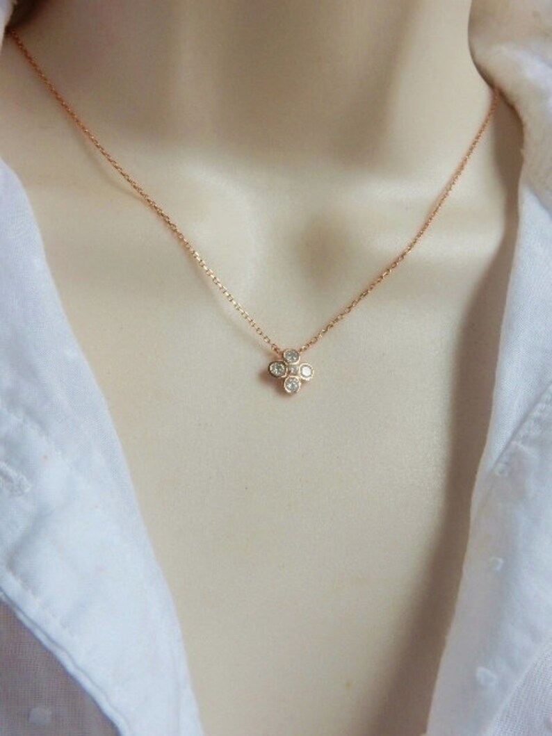 flower girl necklace Cubic zirconia flower necklace Rose Gold over .925 sterling sil 4 petals cz flower necklace Flower necklace