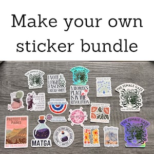 Pick Your Own Political/Feminist Sticker Bundle – Bookish, Political, Witchy Vinyl Stickers for Water Bottles & Laptops