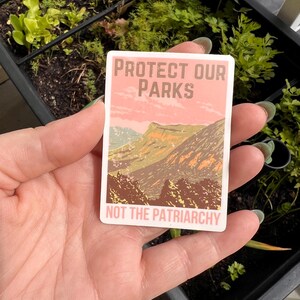 Protect Our Parks Not the Patriarchy Sticker–Eco Activist Sticker, Feral Feminist Vinyl Sticker, Earth Tone Rebellion Aesthetic, waterproof image 4