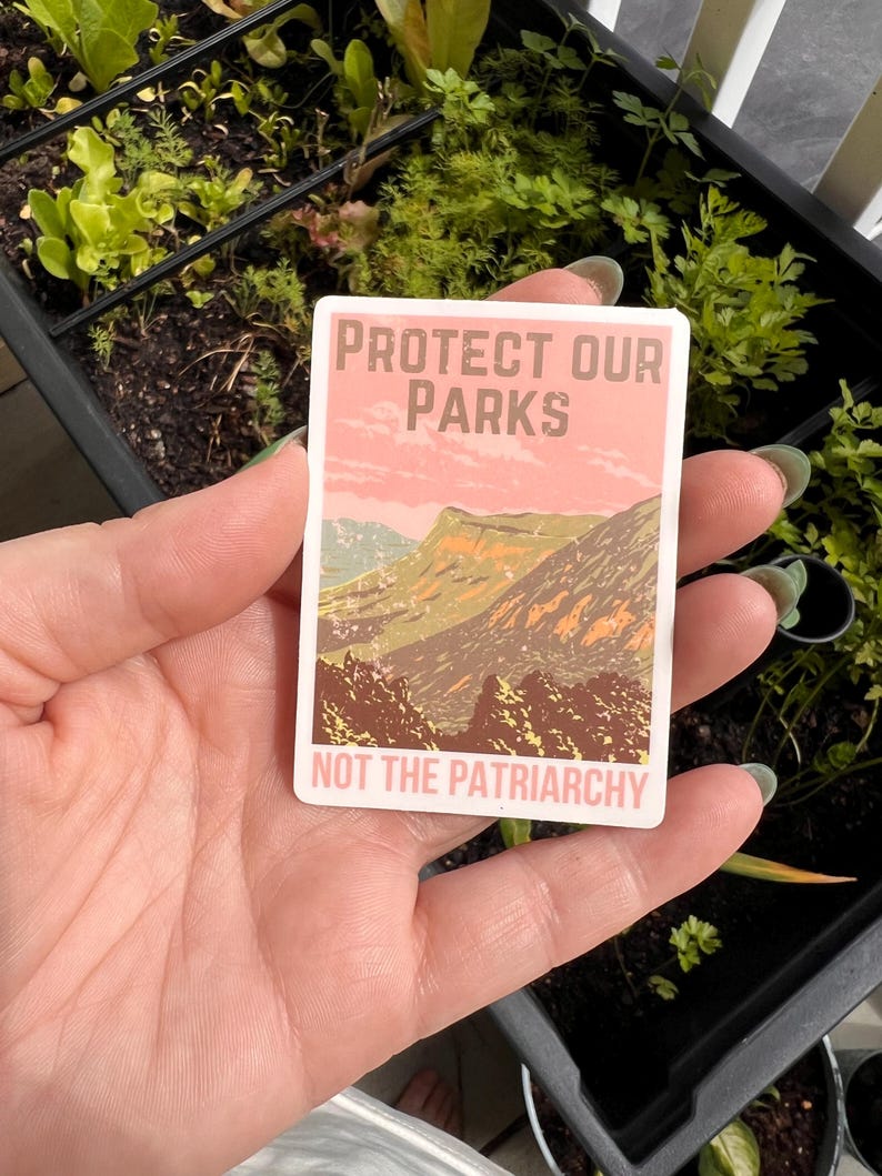 Protect Our Parks Not the Patriarchy Sticker–Eco Activist Sticker, Feral Feminist Vinyl Sticker, Earth Tone Rebellion Aesthetic, waterproof image 4