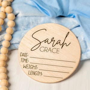 Baby Announcement Sign with Birth Stats, Matching Name Plate Wood Sign for Name Reveal, Personalized Baby Name Sign for Hospital Newborn