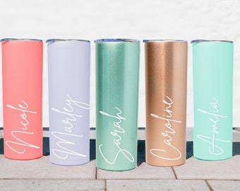 Engraved Personalized Skinny Tumbler Bridesmaid Tumbler with Straw, Bachelorette Party Wedding Party Gifts Beach Cup Personalized Bridal Cup