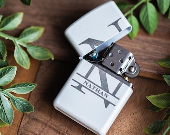 Engraved Black Lighter, Custom Monogram Lighter With Case, Personalized Groomsmen Gifts, Gift for Men, Husband Gift, Anniversary Gift