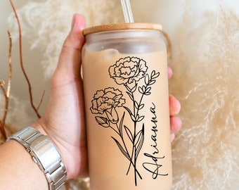 Personalized Birth Flower Coffee Cup With Name, Personalized Birth Flower Tumbler, Bridesmaid Proposal Gifts For Her, Party Favor Birthday