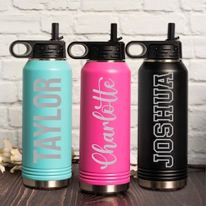 Engraved Water Bottles With Straw, Personalized Insulated Water Bottle, Name Water Bottle, Custom Water Bottle, Gift For Her, Gift For Him