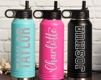 Engraved Water Bottles With Straw, Personalized Insulated Water Bottle, Name Water Bottle, Custom Water Bottle, Gift For Her, Gift For Him