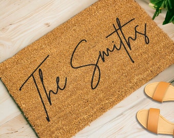Personalized Welcome Mat, Custom Door Mat Family Name Doormat, Wedding Gift Housewarming Gift Welcome Doormat, Realtor Client Closing Gift