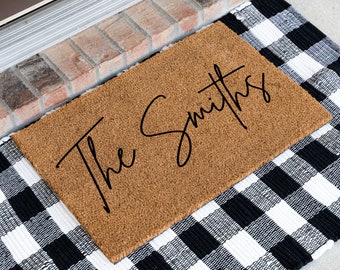 Personalized Welcome Mat, Family Name Doormat Custom Door Mat Wedding Gift, Housewarming Gift Welcome Doormat, Realtor Client Closing Gift