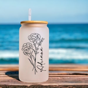 Personalized Iced Coffee Cup, Custom Beer Can Glass with Lid and Straw, 16oz Glass Cup, Bridesmaid Proposal Gift Glass can coffee cup