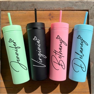 Personalized Skinny Tumbler, Bridesmaid Tumbler with Straw, Bachelorette Party, Wedding Party Tumblers Gifts Beach Cup Customized Bridal Cup