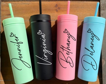 Personalized Skinny Tumbler, Bridesmaid Tumbler with Straw, Bachelorette Party, Wedding Party Tumblers Gifts Beach Cup Customized Bridal Cup