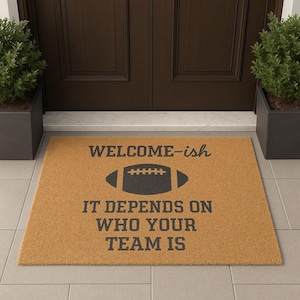 Football Doormat | Funny Welcome Mat | Team Spirit Decor | Custom Coir Rug | Outdoor Sports Door Mat 24x16