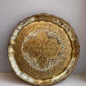 Vintage Florentine Tray | Gold Tray with Scalloped Edges | Italian Serving Trays